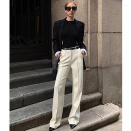 Women's Pants Wide-leg PU Leather 2023 Spring High-Waisted Black Beige Straight Casual Streetwear