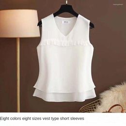 Women's Blouses Fashion Brand Korean Version Vest Suspenders 2023 Summer Short-sleeved Chiffon Shirt Tops Loose Large Size