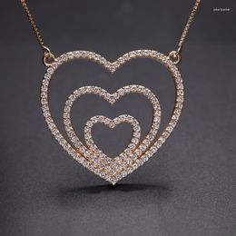 Pendant Necklaces Fashion Love Heart Necklace For Women Full Pave Cubic Zirconia Stone Gold Colour Chain Elegant Wedding Bride Jewellery 2023