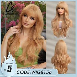 Synthetic Wigs Brown Copper Ginger Long Wave Wigs with Bangs High Quality Synthetic Wigs for Women Natural Cosplay Heat Resistant Cosplay Hair HKD230818