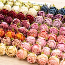 Decorative Flowers Wreaths 5 Pieces Artificial Rose Flower Head Silk Bridal Wedding Decoration Table DIY Cheap Faux Flower Headwear Accessories Gift Box HKD230818