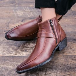 Boots Mens Retro Cowboy Leather Shoes Chelsea Pointed Toe Men Zipper Male Ankle Autumn Winter 230817