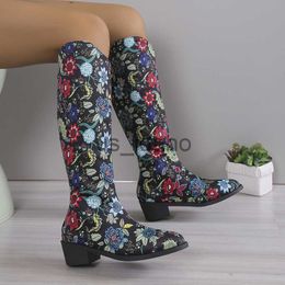 Boots Women Leather Knee High Boots Embroidered Vintage Shoes Ethnic Style Winter Zipper Lace Up Boots Fashion Tall Boots Modern Boots J230818