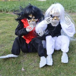 Plush Dolls Halloween Horror Decoration Electric Crying Skeleton Ghost Eyes Glowing Scream Tricky Props Haunted House Bar Garden Party Decor 230817