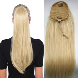 Lace Wigs 613 Blonde Drawstring Straight tail Human Hair Remy Indian Hair Tail For African American Women Hairpieces 230817