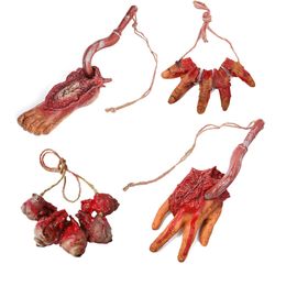 Other Event Party Supplies 4 pcs Severed Foot with hook Horror Props Bloody Hand Haunted Home House Party Decoration Scary Finger Eyes Organ for Halloween 230817