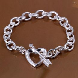 Link Bracelets Valentine Gift Fashion Silver Colour Jewellery Romantic Hollow Heart Chain Women Lady Cute Wedding