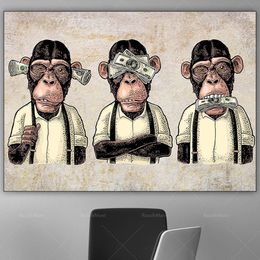 Catyoon Monkey Canvas Painting Wall Art 3 Panel Funny Monkey Street Graffiti Poster And Prints Art Picture For Living Room Boys Bedroom Decor Wo6