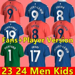 2023 2024 Jerseys de futebol James Richarlison Keane Davies Digne Uniformes Adulto Crianças Kits Set Meias Conjuntos completos S-2XL 23 24 Evertons Camisas de futebol Thai Uniformes