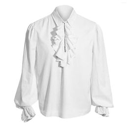 Men's Casual Shirts Mediaeval Shirt Male Gothic Vintage Court Collar Ruffle Hem Long Sleeve Puff For Spring Autumn Beachwear Party
