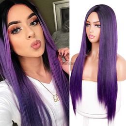 Synthetic Wigs WERD Purple Synthetic Female Fair Wig Cosplay Long Smooth Wig Purple Daily Party Heat-resistant Glue-free HKD230818
