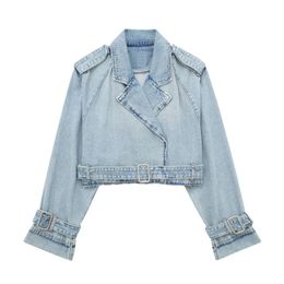 Women's Jackets Cropped Denim Jacket Women Chic Lady High Street Frayed Blue Jacket Coat Top Female 230817