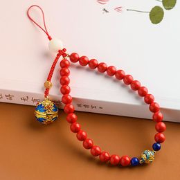 Keychains Creative Cinnabar Mobile Phone Pendant Short Red Lucky Cloisonne Sachets Ball Women Bracelet Bangle