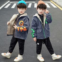 Jackets Boys Coat Jacket Outwear Tops Cotton Jean Thicken Plus Velvet Winter Autumn School Gift Overcoat Children's Clothes 230818