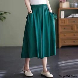 Women's Pants Silk Smooth Cotton Wide Leg Summer Loose Solid Colour Skirt Casual High Waisted Thin Panties 85KG