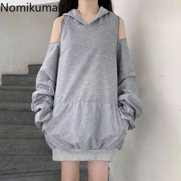 Women's Hoodies 2023 Ropa Mujer Harajuku Women Hooded Zipper Oversized Tops Off Shoulder Casual Chic Y2k Sweatshirts Clothes For Teens