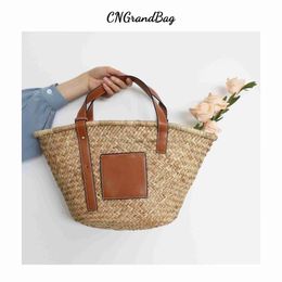 Totes Fashion Designer Women Beach Bag High Quality straw plaited with PU handle Ladies Summer Raffia Handbag Travel Basket Tote Bag HKD230818