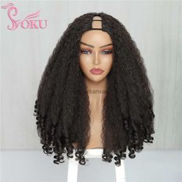 Synthetic Wigs SOKU V Part Synthetic Half Wig for Afro Women Bouncy Spring Curly with Curly Ends No Leave Out No Glue Natural Colour Clip Hair HKD230818