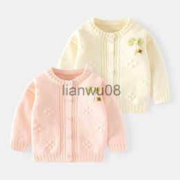 Pullover Children's Cardigan Sweaters Clothing for Girls Cotton Dot Pattern Bow Kids Knit Solid Long Sleeve Warm for Autumn Winter Coat x0818