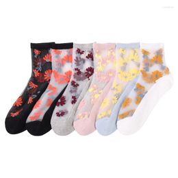 Women Socks 10pairs/Fashionable Transparent Nylon-Cotton Blend Women's With Daisy Pattern Sheer Stockings