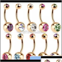 Navel Bell Button Rings Stainless Steel Gold Crystal Rhinestone Belly Ring Bar Body Piercing Jewellery Gf6Vx Kvxon Drop Delivery Dhsmq