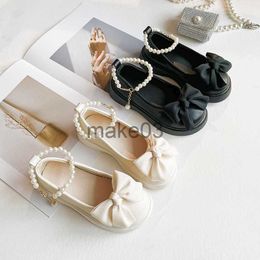 Sneakers Girls Leather Shoes for Wedding Party 2023 Early Autumn Brand New Kids Flats Pearls Ankle Strap Chic Sweet Princess School Shoes J230818