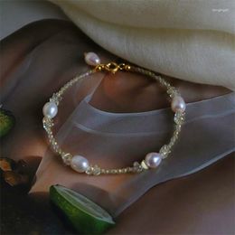 Charm Bracelets Korean Fashion Natural Freshwater Pearl For Women Small Shining Crystal Beads Strand Bracelet Friendship Jewelry Gifts