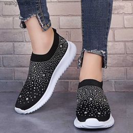 Dress Shoes Summer Women Sneakers Rhinestone Knitted Shoes Women Casual Flats Shoes Plus Size Female Sport Shoes Lightweight Tennis Shoes T230818