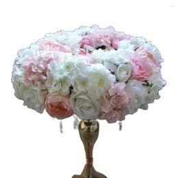 Decorative Flowers 10pcs/lot Artificial Rose Peony Hydrangea Wreath Rings Wedding Road Lead Taple Flower Wall Decoration TONGFENG