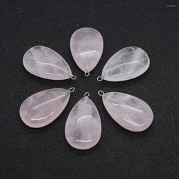 Pendant Necklaces 2pcs/pack Water Drop Shaped Natural Semi-precious Stone Rose Quartz Pendants 22x38mm Size DIY For Making Necklace Earrings