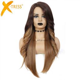 Synthetic Wigs Burgundy Red Color Synthetic Wigs For Black Women Long Wavy Mix Straight Hair Cosplay Wig Heat Resistant Fiber Hairstyle X-TRESS HKD230818