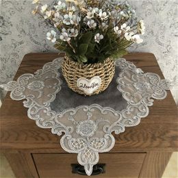 Table Runner European Velvet Lace Embroidery Trim Fashion Retro Placemat For Dining Tablecloth Cup Mat Square Coffee Doilies