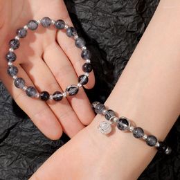 Strand 2pcs/set Natural Stone Beads Couple Bracelet For Women Men Simple Obsidian Elastic Bracelets Friendship Fashion Jewellery Gift
