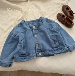 Jackets 2023 Arrival Girls Denim Coat Autumn Cotton Full Sleeve Fashion Kids Coats 1-7 Years KK708