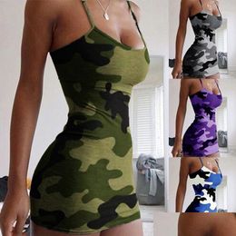 Basic Casual Dresses 2021 Summer Sexy Bodycon For Women Party Club Mini Dress Spaghetti Strap Sleeveless Camouflage Print Vestido1 Dhaxt