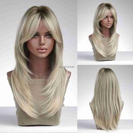 Synthetic Wigs La Sylphide Blonde Wig with Bangs Long Straight Good Quality Synthetic Wigs for Women Daily Natural Heat Resistant Hair HKD230818