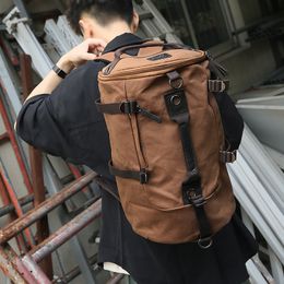 School Bags Mens Cylinder Large Capacity Travel Backpack High Quality Canvas Student Bag Retro Computer 230817