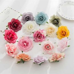 Decorative Flowers Wreaths 10pcs 6.5cm Artificial Silk Rose head Wedding Road Lead Flower Arrangement Creative Holiday Gift Flower Wreath Accessories HKD230818