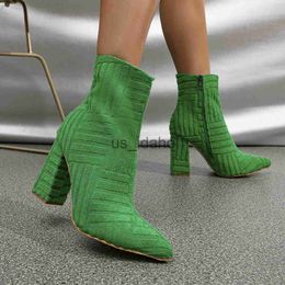 Boots 2023 Autumn/Winter Fashion Green Women Boots Pointed Suede Zipper High Heel Ankle Boots Party Wedding Shoes Size 35-42 J230818