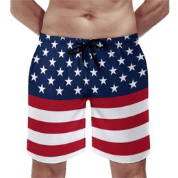 Men's Shorts Star Spangled USA Flag Board Patriotic White Blue Stars Stripes Hawaii Short Pants Sportswear Fast Dry Beach Trunks