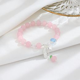 Charm Bracelets Natural Pink Crystal Love Single Ring Bracelet Female S925 Silver One Leaf Rich Whole Body Jelly