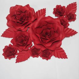 Decorative Flowers 2023 Red Giant Paper Artificial Rose 9PCS 6 Leaves For Wedding & Event Backdrop Decor Baby Nursery Windows Display