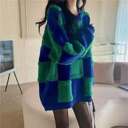 Women's Sweaters Plaid Fashion Women 2023 Autumn Winter Pullovers Korean Style Knitwears Long Sleeve Clothes Knit Top Ladies Sweater