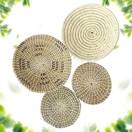 Table Mats Woven Basket Wall Decor Decorative 4 Pcs Art Handmade Flat Tray Rustic Boho