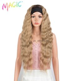 Synthetic Wigs Magic 30 Inch Long Wavy Headband Wig for Black Women None Replacement Wave Synthetic Headwraps Hair Wig New Fashion Cosplay HKD230818