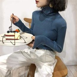 Women's Sweaters 2023 Autumn/Winter Thicken Sweater Knitted Rib Pullover Long Sleeve Turtleneck Slim Soft And Warm Pull
