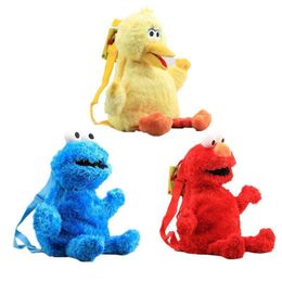 Backpacks 45cm Sesame Street Plush Backpack Red Elmo Plush Blue Cookie Doll Guy Yellow Big Bird Plush Bag for Children's School Bag Gifts 230818