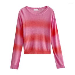 Women's Sweaters Gradient Stripe Loose Round Neck Thin Long Sleeve Sunscreen Retro Knit Sweater