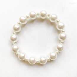 Strand White Artificial Pearls Beads Bracelet Elastic Stretch ABS Imitation Pearl Wrist Jewellery 1pc