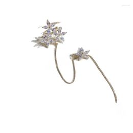 Backs Earrings Light Luxury Zircon Small Flower Ear Clip Line Design Long Tassel Exquisite And Versatile Bone